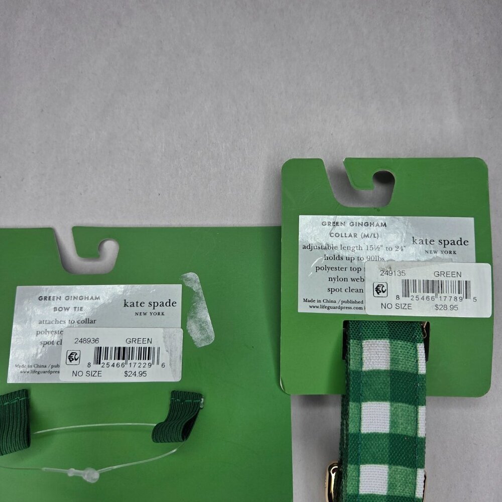 NWT Kate Spade Green Gingham Dog Collar & Attachable Bow Tie - Picture 2 of 2